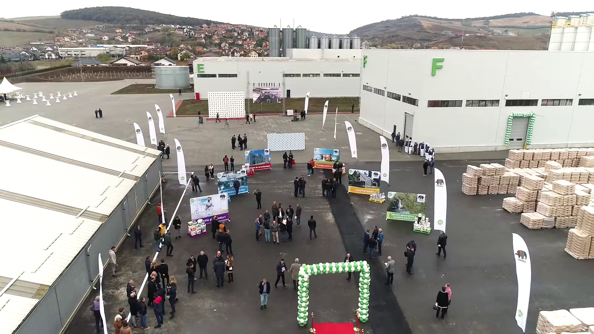 Aerial view of the Daw Benta Sancraiu de Mures complex with the two halls and shared operational platforms, PPAE project