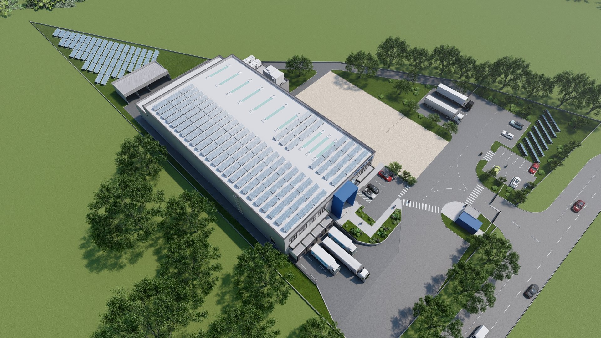 Randare aeriană ansamblu Instant Ice Ovidiu cu zone de andocare pentru flota de transport și parc fotovoltaic terestru, proiect PPAE