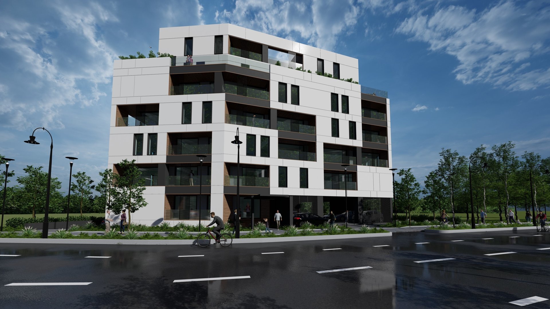 Rendering of the Razvan Brasla apartment building on Ștefan Holban St., a facade varied along its height, a PPAE project