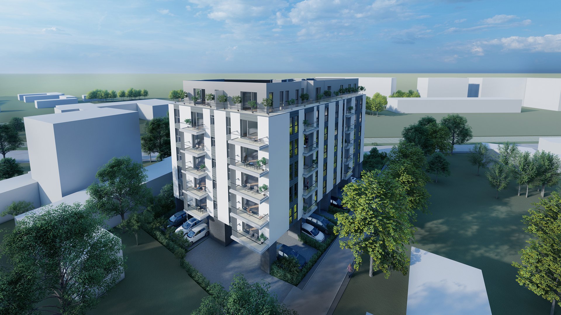 View of the facade — the apartment building on Liniei St., District 6 Bucharest, a PPAE project