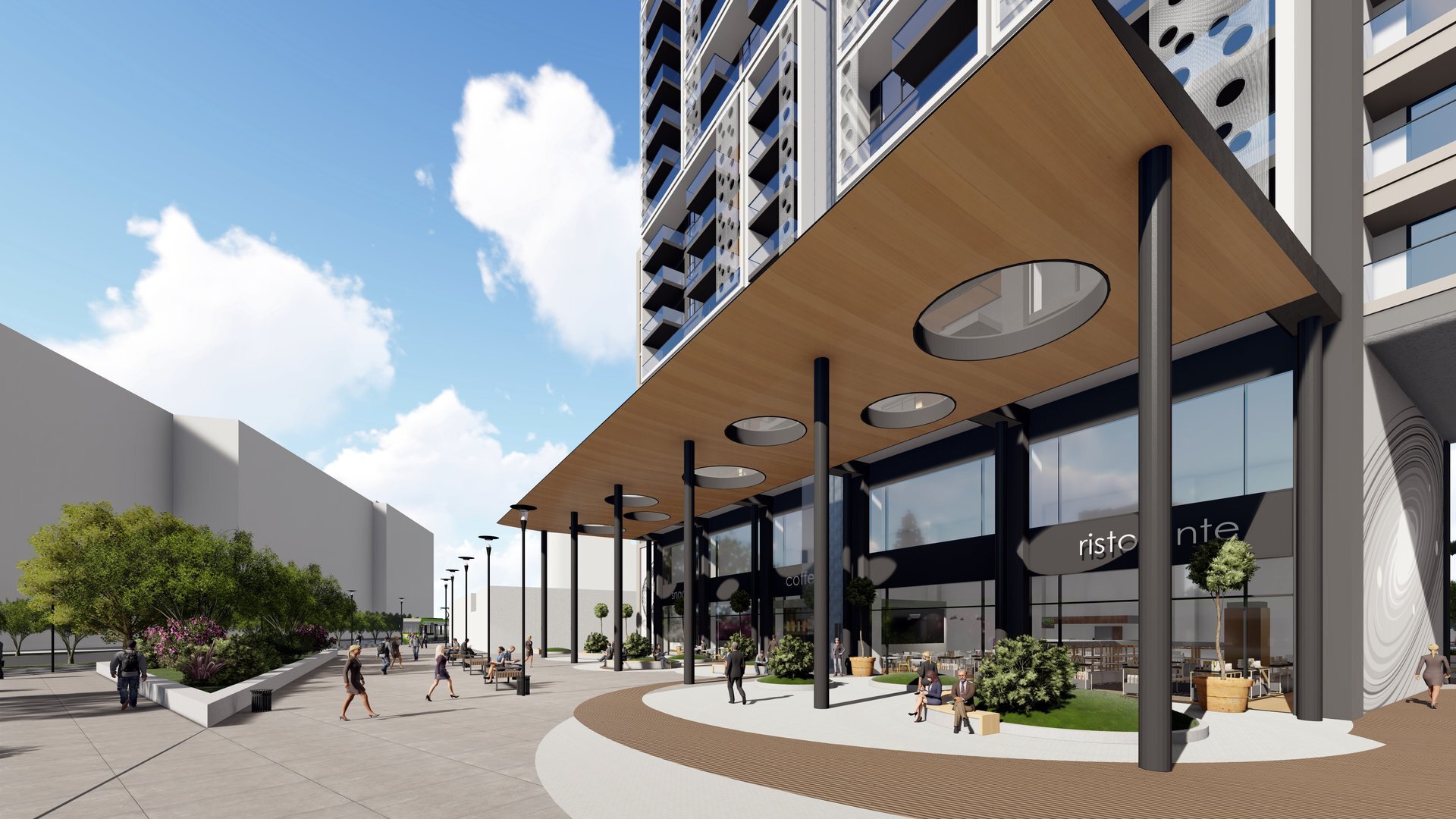 Imagine din galeria proiectului — ansamblul rezidențial și comercial înalt din Oradea, lângă Cetate, proiect PPAE