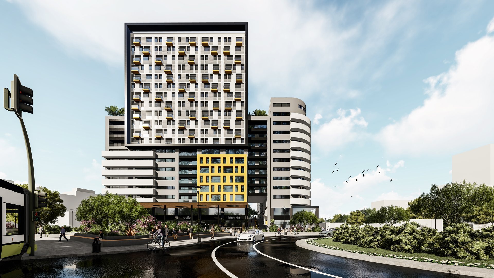 Detaliu de arhitectură — ansamblul rezidențial și comercial înalt din Oradea, lângă Cetate, proiect PPAE