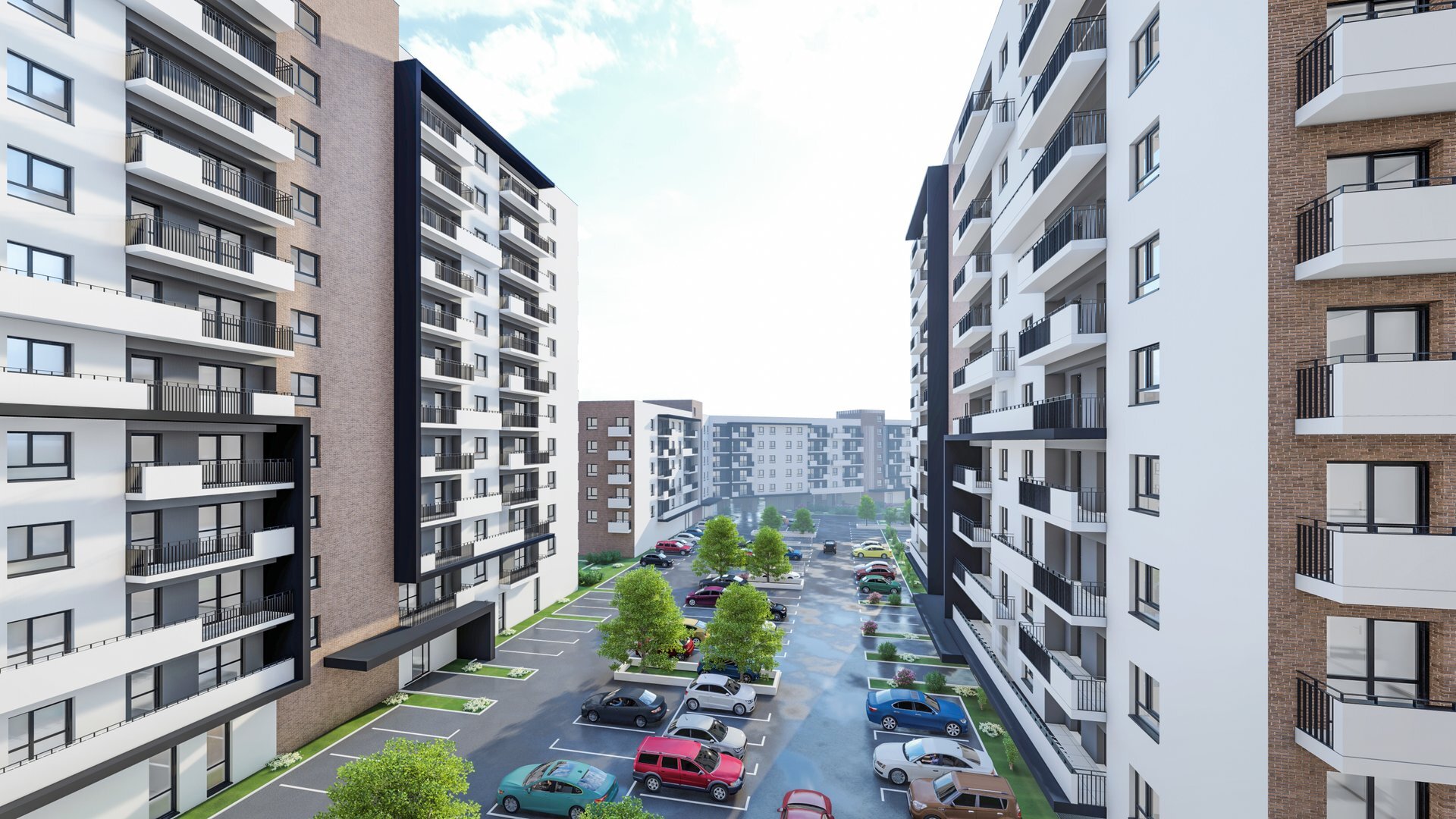 Fațade ale turnurilor de locuințe colective Vienna Parkside Residence, S+P+12E, București, proiect PPAE