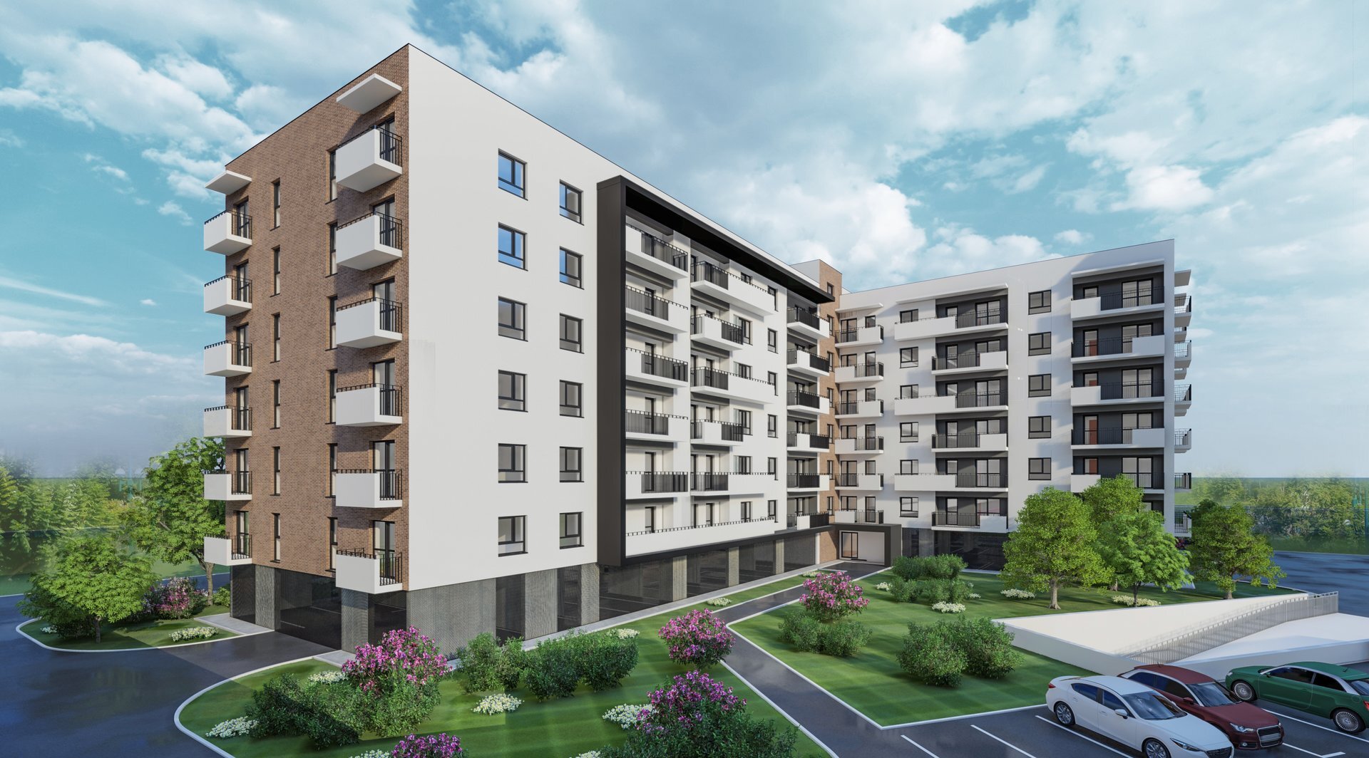 Detaliu de arhitectură al fațadei — ansamblul de turnuri Vienna Parkside Residence, Drumul Binelui, sector 4 București, proiect PPAE